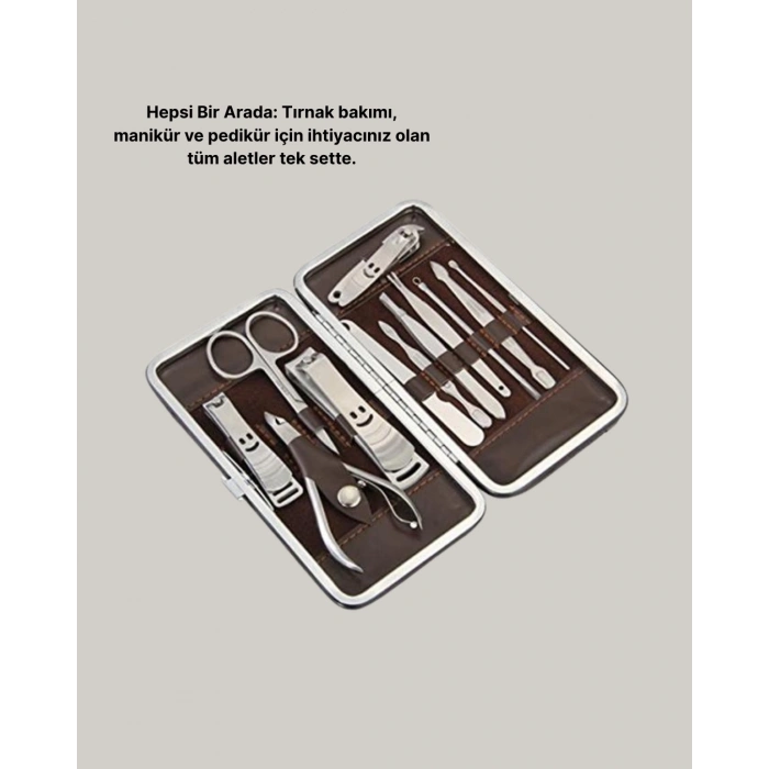 ÇOK SATAN Özel Deri Çantalı 12 Parça Manikür Pedikür Bakım Seti Paslanmaz Çelik