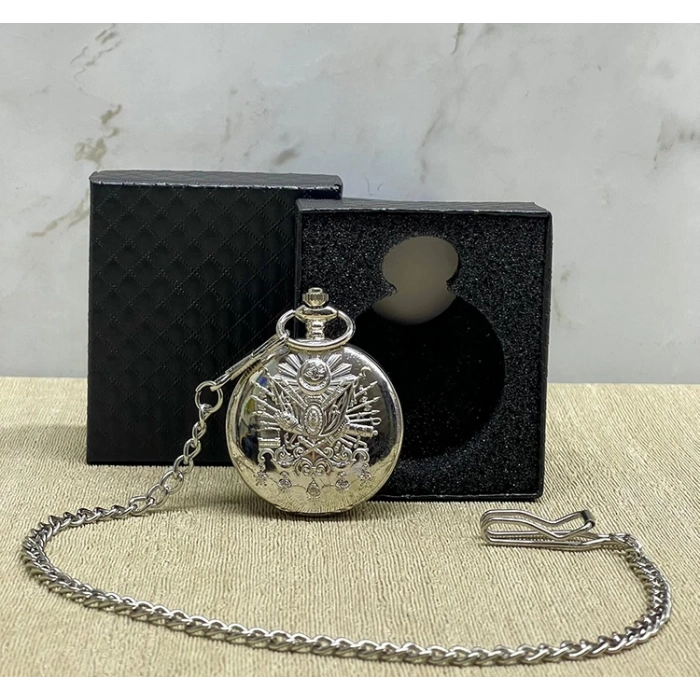 ÇOK SATAN Özel Kutulu Osmanlı Devlet Arması Gümüş Köstekli Saat