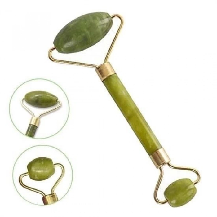 ÇOK SATAN Özel Süngerli Kutusunda Kırılmaz Çift Taraflı 2li Cilt Yüz Masaj Aleti Jade Roller Yeşim Taş