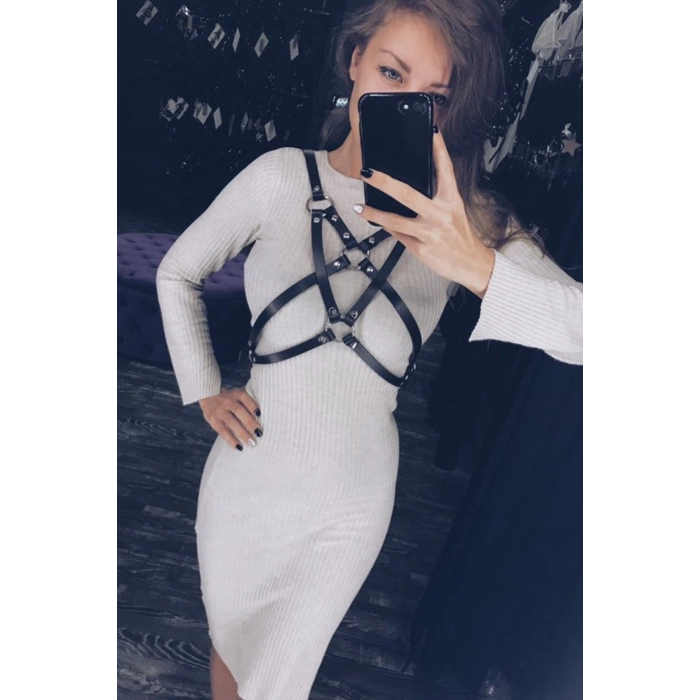 ÇOK SATAN Özel Tasarım Fantazi Harness Deri Sütyen 1197