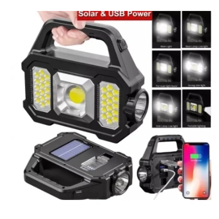 ÇOK SATAN P-880a Solar Powerbanklı Şarjlı Taşınabilir Güçlü Fener