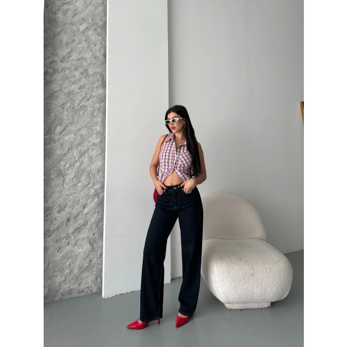 ÇOK SATAN Palazzo süper taş enzim tint yıkama koyu lacivert jeans pantolon d2008