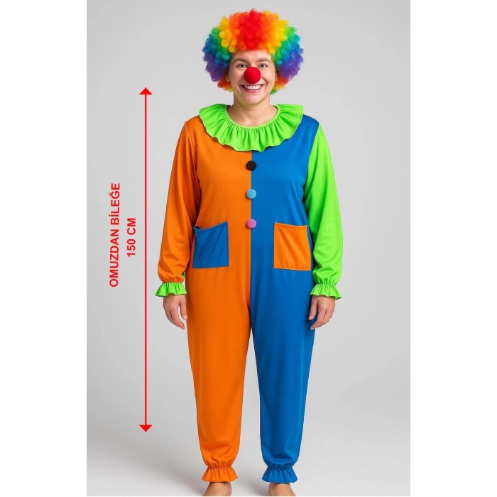 ÇOK SATAN Palyaço Kostüm Seti 150 Cm (peruk + Burun + Kostüm)