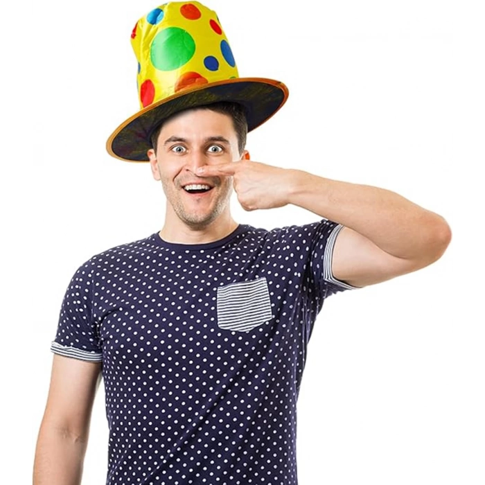 ÇOK SATAN Palyaço Şapkası Rengarenk Puantiyeli 19 cm