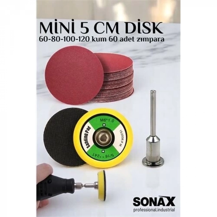 ÇOK SATAN Pimli Mini Cırt Zımpara Taban Seti Gravür Ve Matkap Uyumlu 5 cm 60 Adet Zımparalı Set