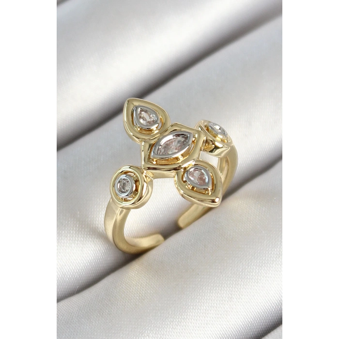 ÇOK SATAN Pirinç Beş Taş Trend Figür Zirkon Taşlı Gold Renk Ayarlanabilir Kadın Yüzük