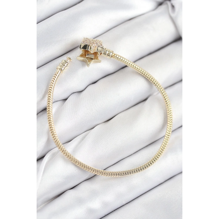 ÇOK SATAN Pirinç Charm Zirkon Taşlı Yıldız Model Gold Renk Kadın Bileklik