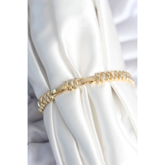 ÇOK SATAN Pirinç Gold Renk Damla Model Zirkon Taşlı Kadın Bileklik