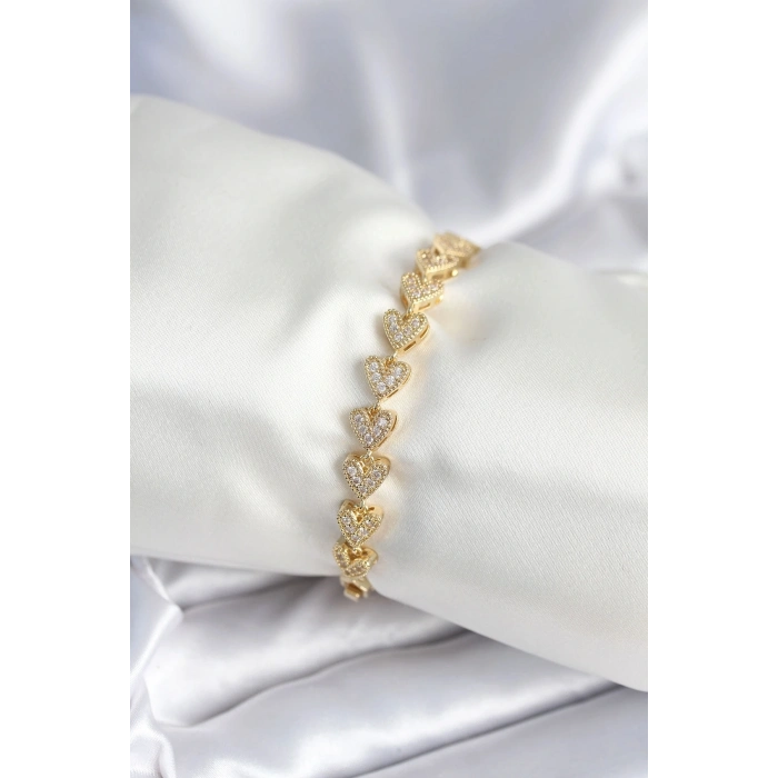 ÇOK SATAN Pirinç Gold Renk Kalp Model Kadın Bileklik