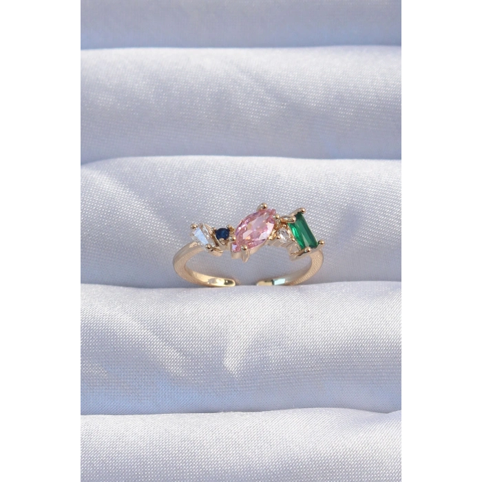 ÇOK SATAN Pirinç Gold Renk Renkli Zirkon Taşlı Ayarlanabilir Yüzük