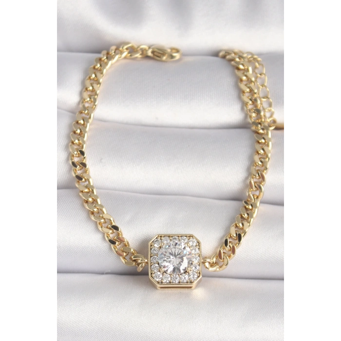 ÇOK SATAN Pirinç Gold Renk Zincir Kare Zirkon Taş Model Xuping VIP Seri Kadın Bileklik
