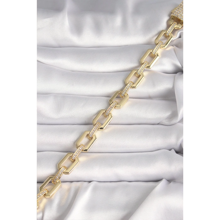 ÇOK SATAN Pirinç Gold Renk Zirkon Taş Detaylı Kare Zincir Model Xuping VIP Exculusive Seri Kadın Bileklik