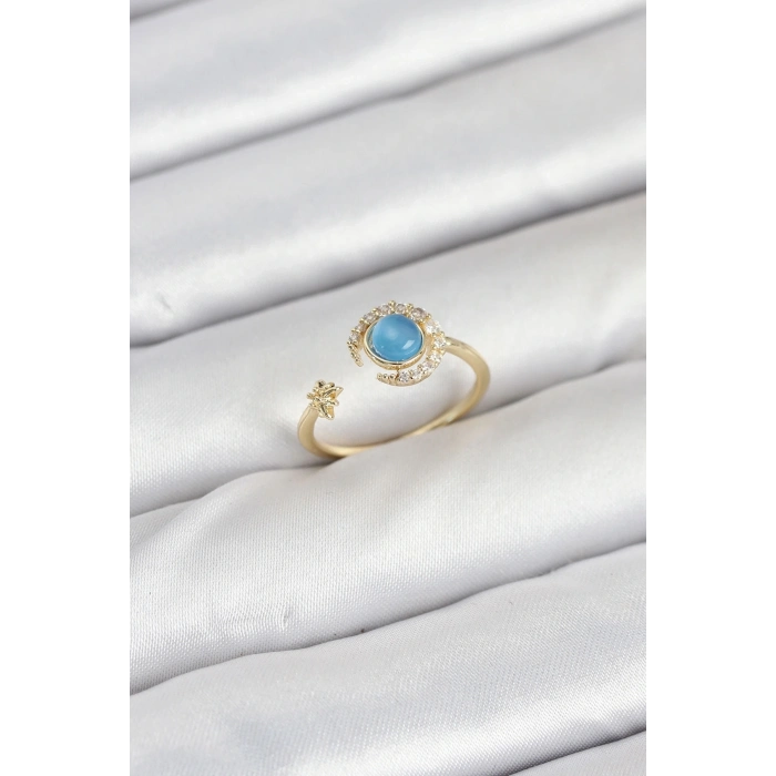 ÇOK SATAN Pirinç Gold Renk Zirkon Taşlı Ay Yıldız Kadın Yüzük