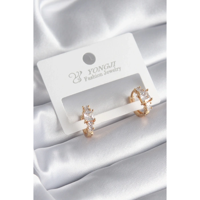 ÇOK SATAN Pirinç Gold Renk Zirkon Taşlı Kadın Küpe