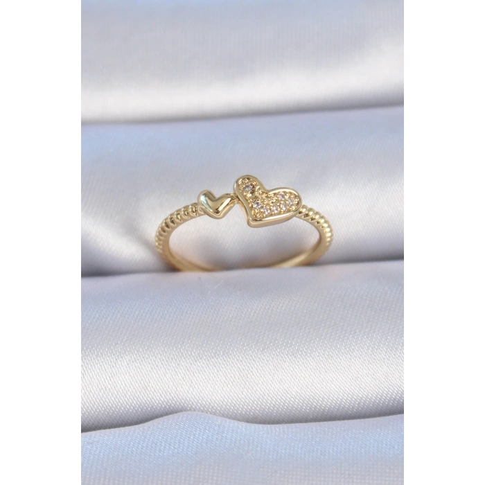 ÇOK SATAN Pirinç Gold Renk Zirkon Taşlı Kalp Model Kadın Yüzük