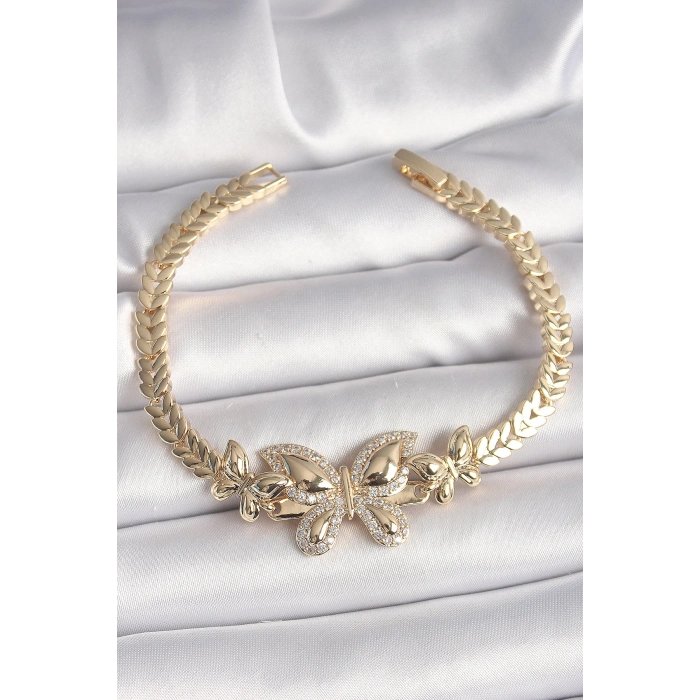 ÇOK SATAN Pirinç Gold Renk Zirkon Taşlı Kelebek Model Kadın Bileklik