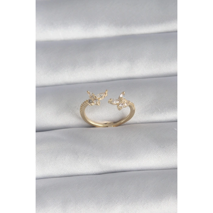 ÇOK SATAN Pirinç Gold Renk Zirkon Taşlı Kelebek Model Kadın Yüzük
