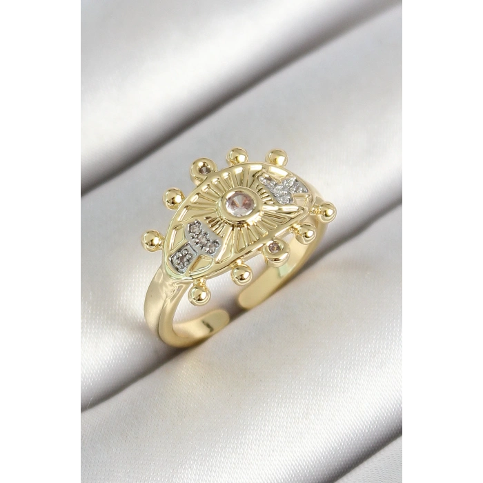 ÇOK SATAN Pirinç Göz Figürlü Zirkon Taşlı Gold Renk Ayarlanabilir Kadın Yüzük