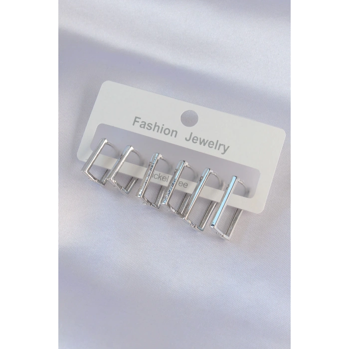 ÇOK SATAN Pirinç Gümüş Renk Dikdörtgen Model Küpe Seti