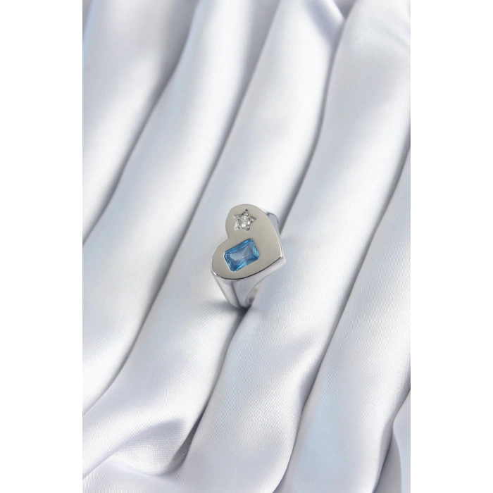 ÇOK SATAN Pirinç Gümüş Renk Kalp Model Yıldız Zirkon Taş Detay Kadın Yüzük