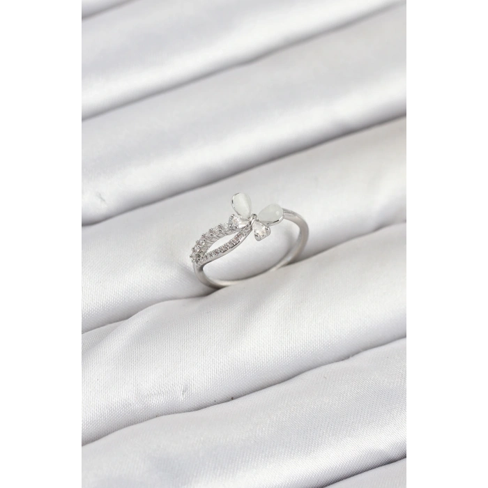 Pirinç Gümüş Renk Kelebek Zirkon Taşlı Kadın Yüzük