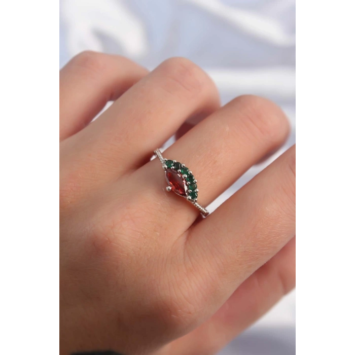 ÇOK SATAN Pirinç Gümüş Renk Renkli Zirkon Taşlı Ayarlanabilir Karpuz Model Yüzük