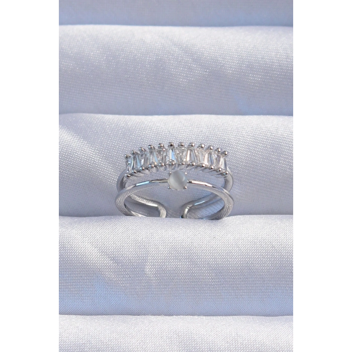 ÇOK SATAN Pirinç Gümüş Renk Sedefli Zirkon Taşlı Su Yolu Model 2li Görünüm Ayarlanabilir Yüzük