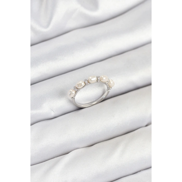 ÇOK SATAN Pirinç Gümüş Renk Sıralı İncili Kadın Yüzük