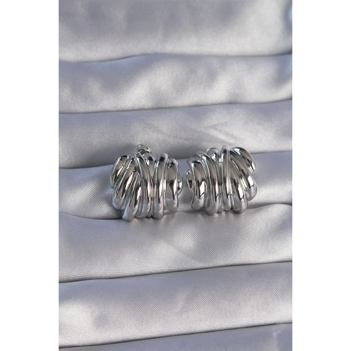 ÇOK SATAN Pirinç Gümüş Renk Tırtıklı Bombe Model Küpe