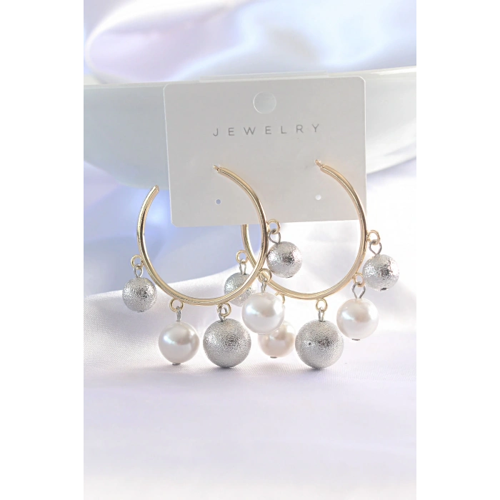 ÇOK SATAN Pirinç Gümüş Renk Topçuk Model Gold Renk Halka Küpe