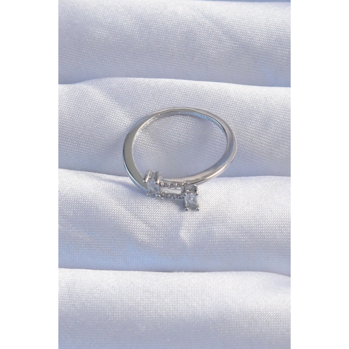 ÇOK SATAN Pirinç Gümüş Renk Zirkon Taşlı Geometrik Ayarlanabilir Yüzük