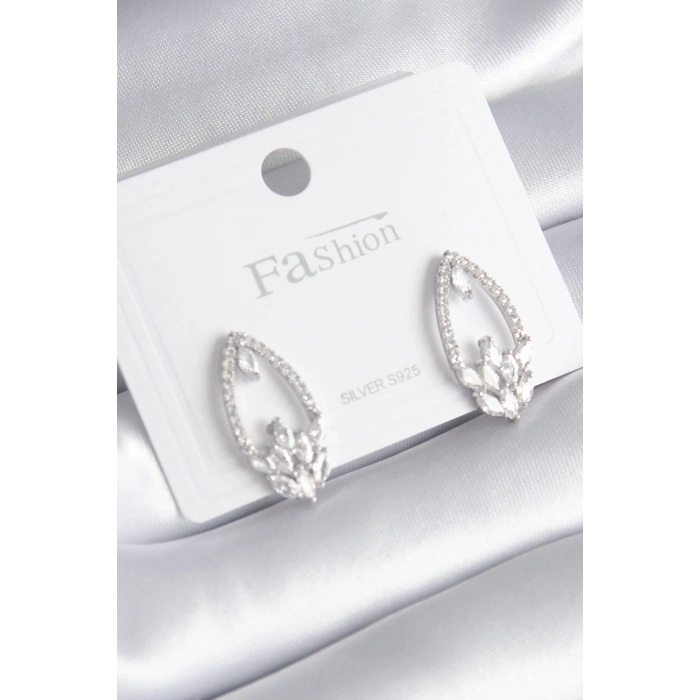 ÇOK SATAN Pirinç Gümüş Renk Zirkon Taşlı Kadın Küpe