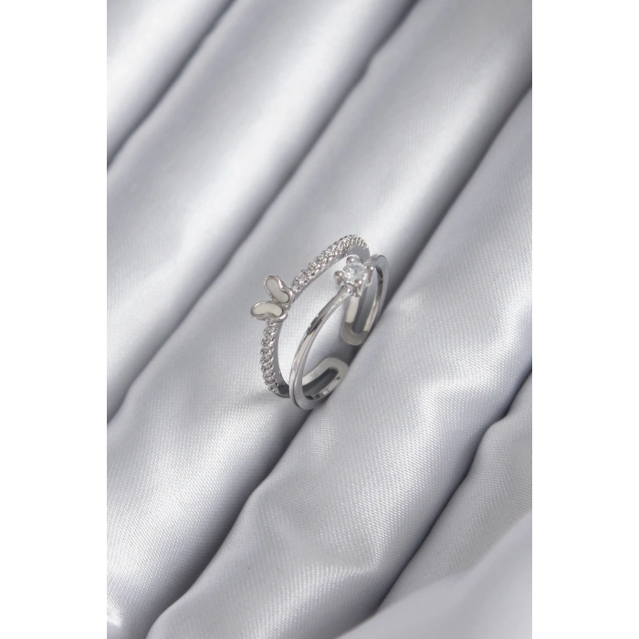 ÇOK SATAN Pirinç Gümüş Renk Zirkon Taşlı Kelebek Model Kadın Yüzük