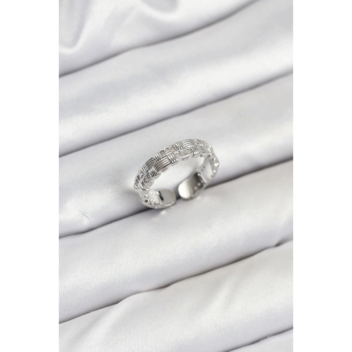 ÇOK SATAN Pirinç Gümüş Renk Zirkon Taşlı Sırım Kadın Yüzük