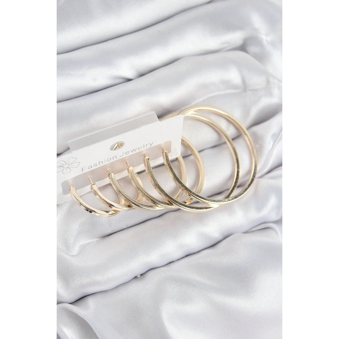 ÇOK SATAN Pirinç Halka Model Gold Renk Kadın Set Küpe