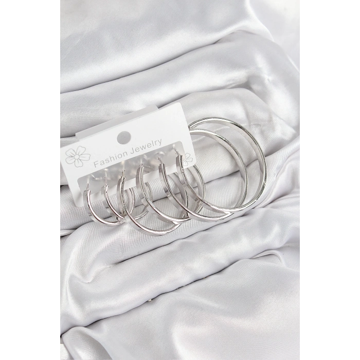 ÇOK SATAN Pirinç Halka Model Gümüş Renk Kadın Set Küpe