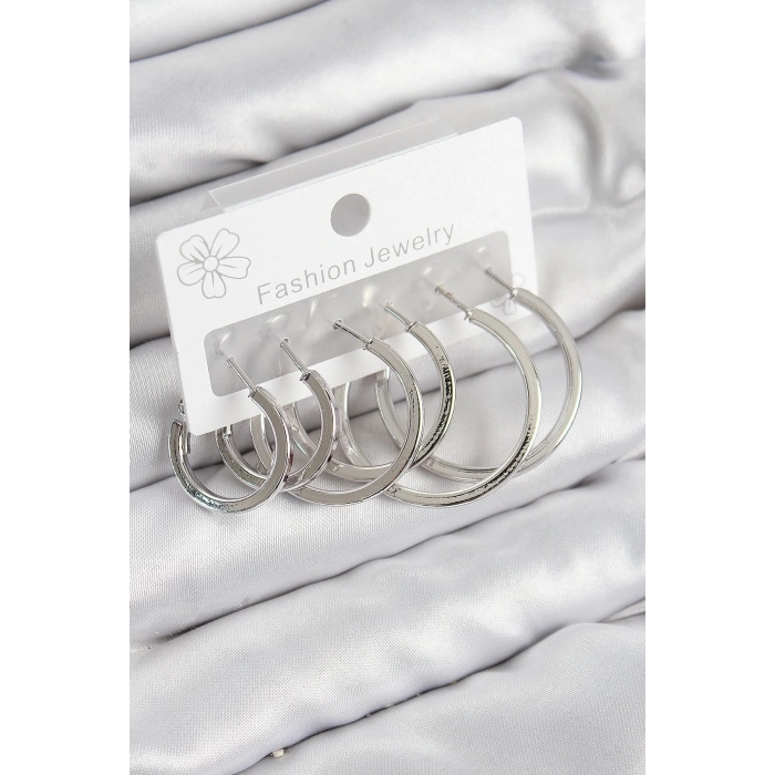 ÇOK SATAN Pirinç Halka Model Gümüş Renk Kadın Set Küpe