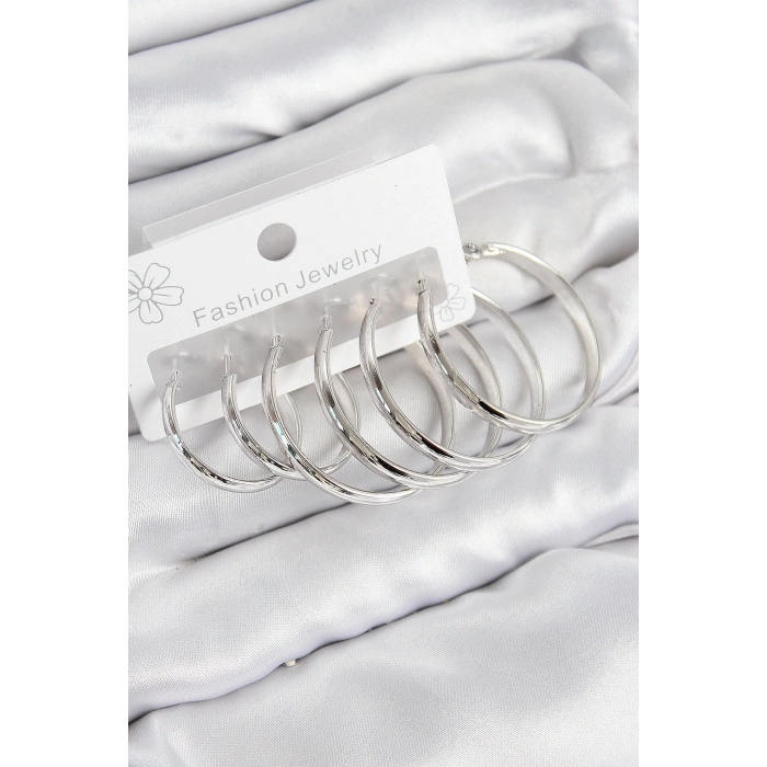 ÇOK SATAN Pirinç Halka Model Gümüş Renk Kadın Set Küpe