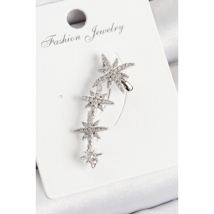 ÇOK SATAN Pirinç Kutup Yıldızı Model Gümüş Renk Sağ Kıkırdak Küpe