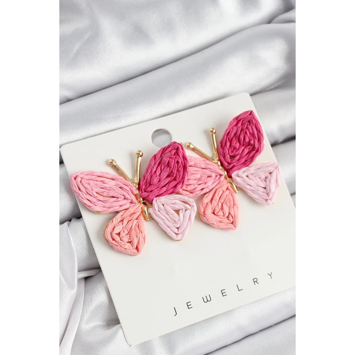 ÇOK SATAN Pirinç Pembe Kelebek Model Gold Renk Kadın Hasır Küpe