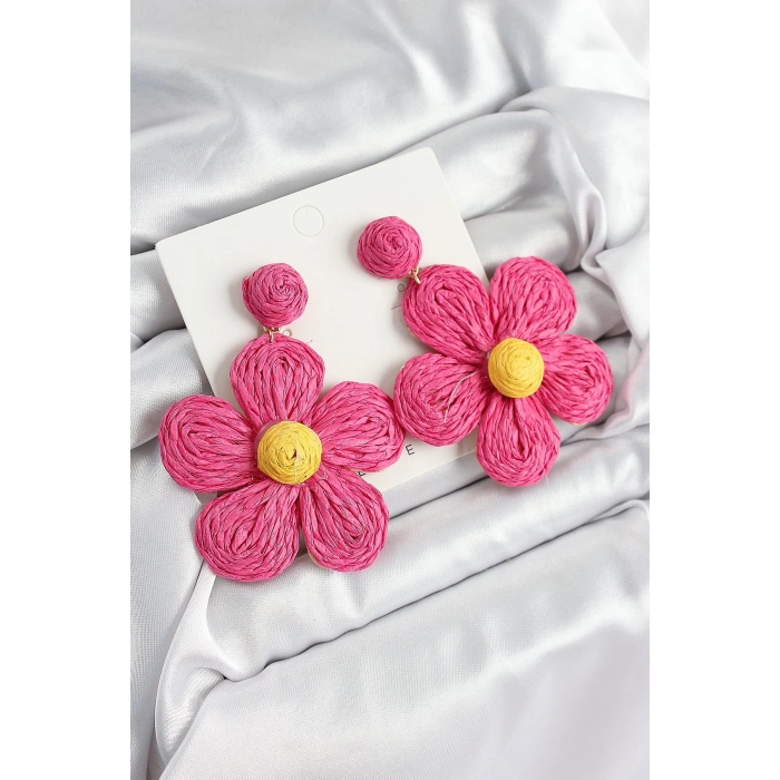 ÇOK SATAN Pirinç Pembe Papatya Model Gold Renk Kadın Hasır Küpe