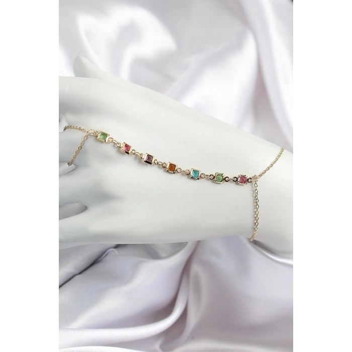 ÇOK SATAN Pirinç Renkli Kare Zirkon Taşlı Y Model Gold Renk Kadın Şahmeran