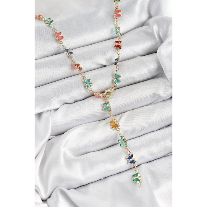 ÇOK SATAN Pirinç Renkli Zirkon Taşlı Kelebek Model Gold Renk Kadın Y Kolye