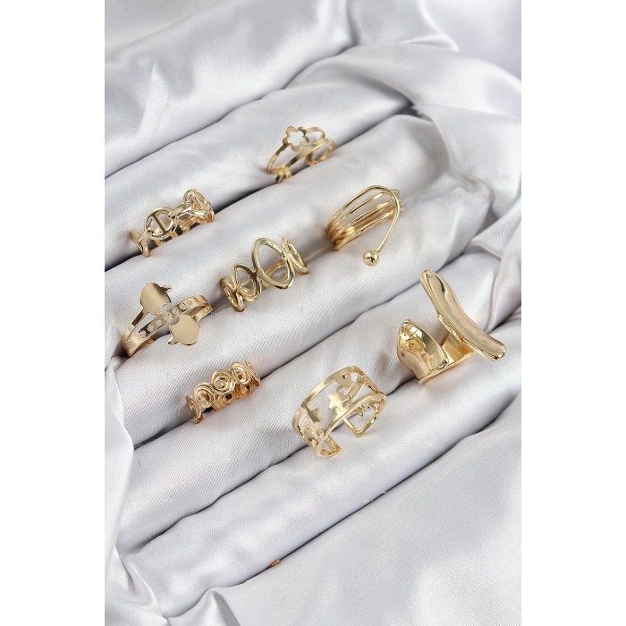 ÇOK SATAN Pirinç Sarmal Ve Yıldız Model Gold Renk Kadın Yüzük Kombin Set