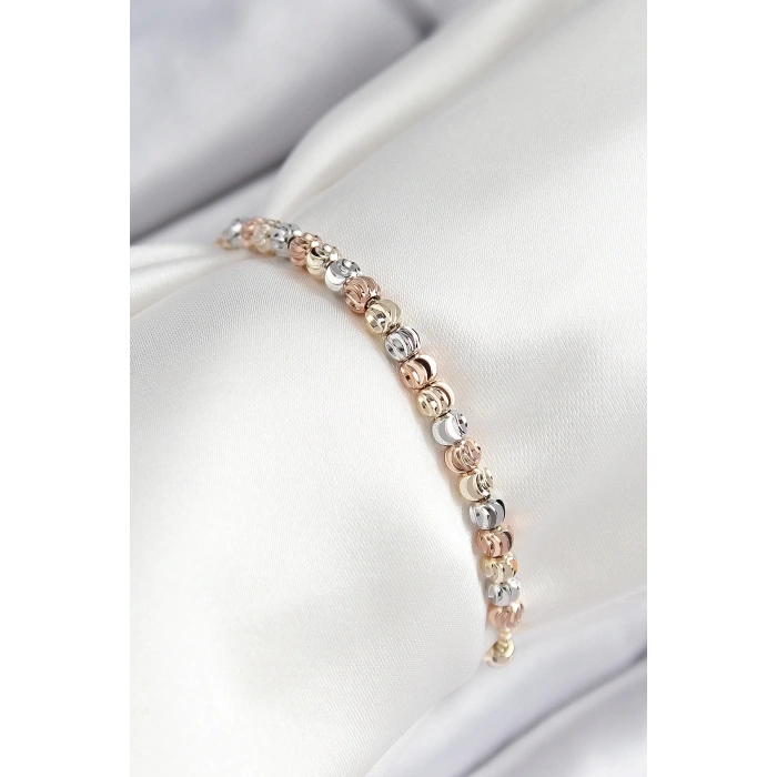 ÇOK SATAN Pirinç Sıralı Boncuk Model Gold Gümüş Roz Renk Asansörlü Kadın Bileklik