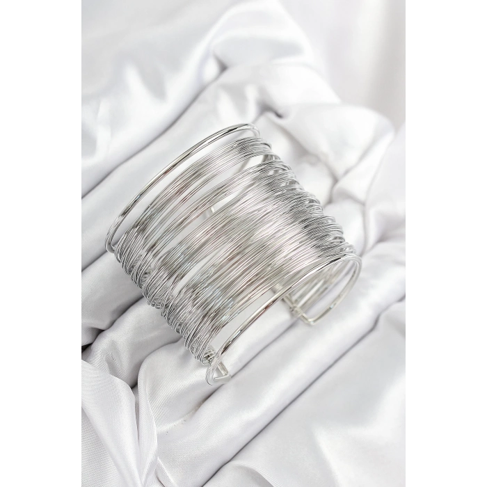 ÇOK SATAN Pirinç Tel Sarma Model Gümüş Renk Kadın Bileklilk