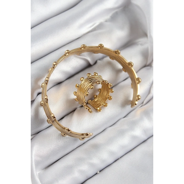 ÇOK SATAN Pirinç Topcuk Model Gold Renk Bileklik Yüzük Set
