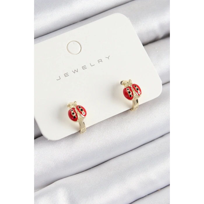 ÇOK SATAN Pirinç Uğur Böceği Model Gold Renk Çocuk Küpe