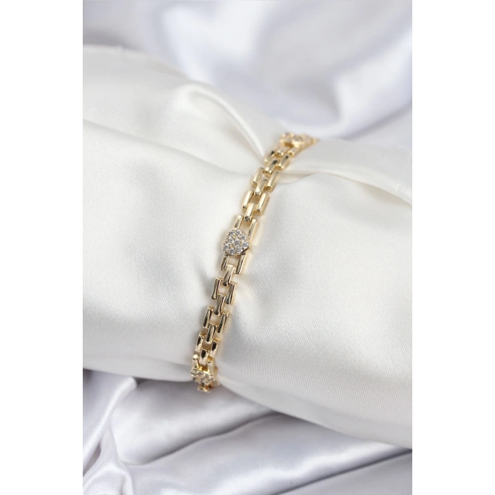 ÇOK SATAN Pirinç VIP Seri Gold Renk Zincir Model Kalpli Zirkon Taşlı Kadın Bileklik