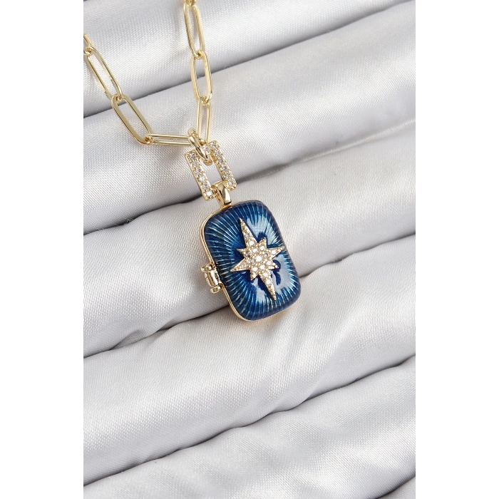 ÇOK SATAN Pirinç Zirkon Taşlı Açılabilir Kutup Yıldızı Model Gold Renk Kadın Kolye